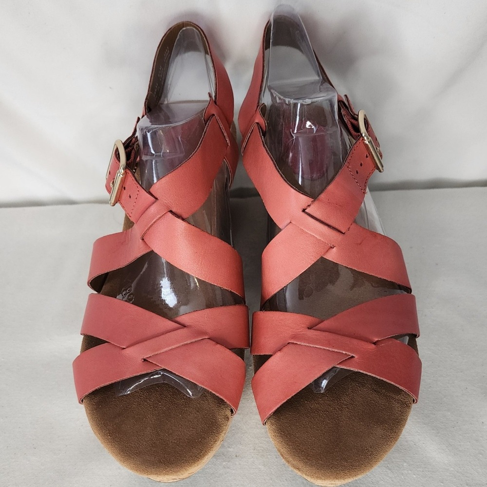 Clarks Artisan Womens 9.5M Coral Pink Leather Cork Wedge Sandals 26066634 - Picture 2 of 7
